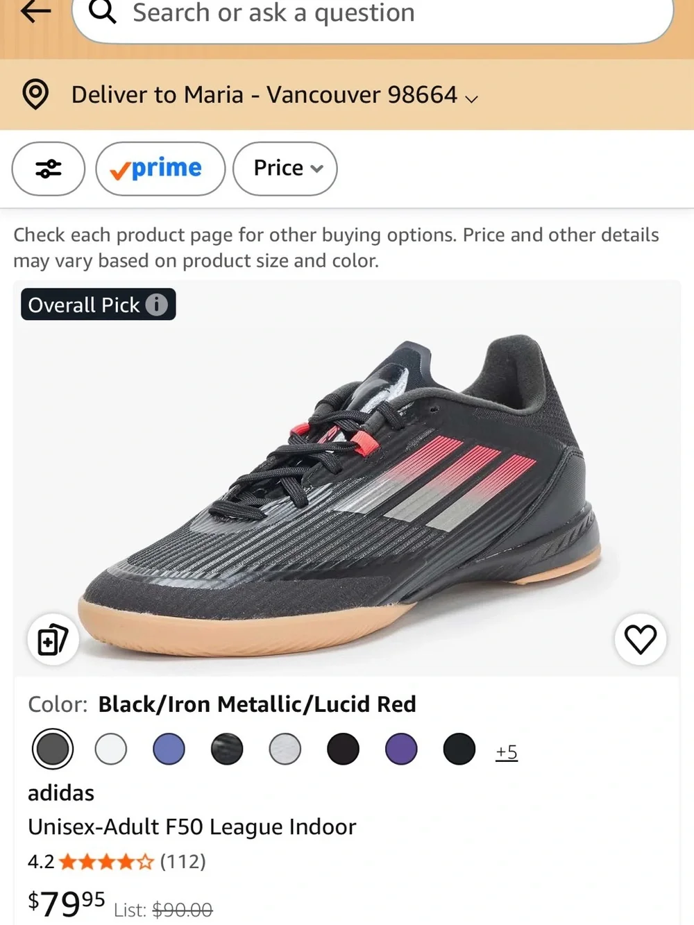 adidas Kids Black Indoor Soccer Sneakers with Pink and White Stripes